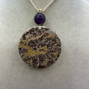 Unique and Stunning Round Picture Jasper Pendant Necklace on Adjustable Rope